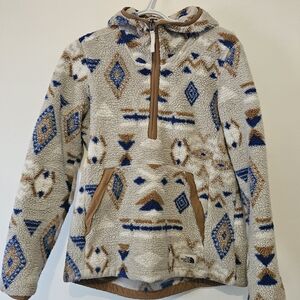 The North Face Blue and Brown Patterned Fleece Hoodie
